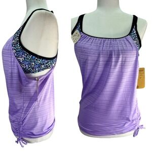 ZeroXposur Tankini Top Womens S Purple Sun Smart Ruched 2-in-1 Athleisure UPF 30
